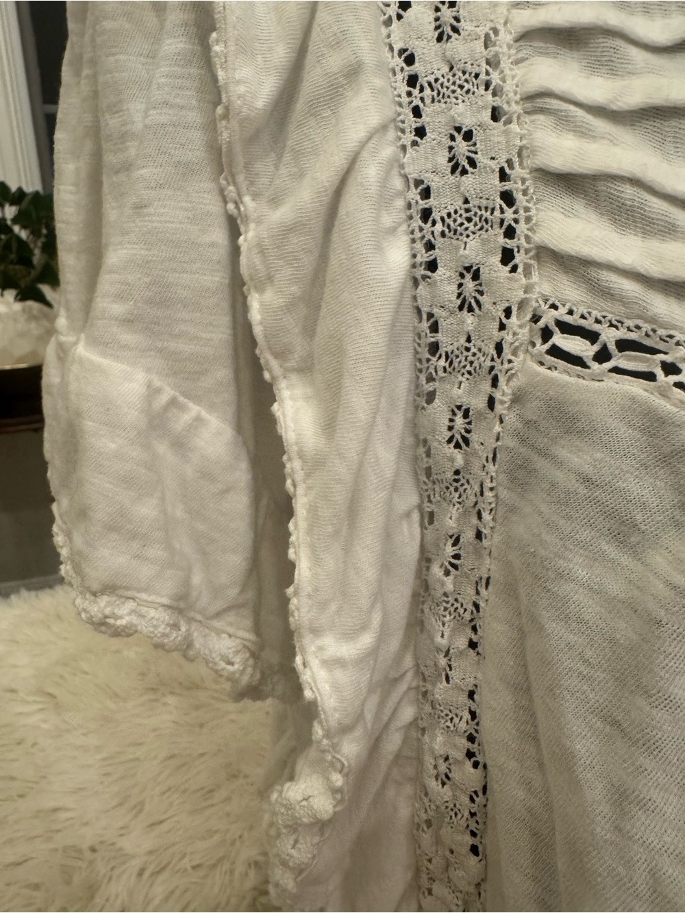 Free People "La Femme" White Lace-Trim Ruffle Blouse - Picture 5 of 10